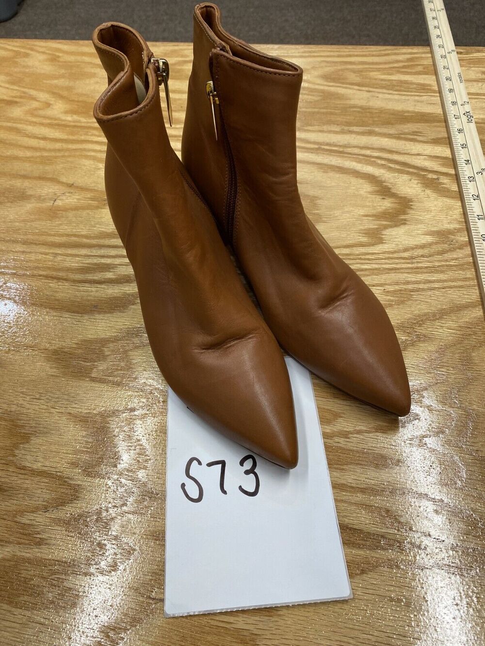 L'Agence Jeanne II Booties Women 7 Brown Leather Block Heel Side Zip Pointed Toe